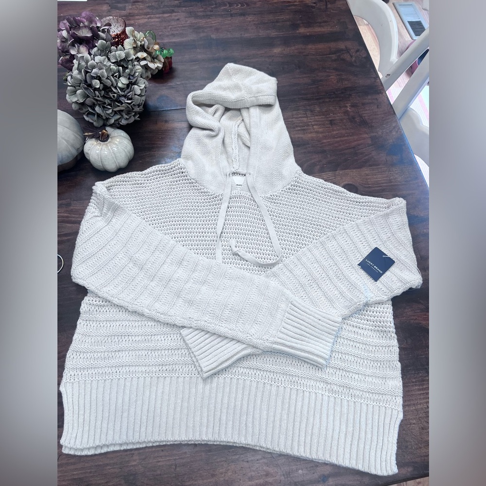 Lucky Brand Cream Hooded Knit Sweater NWT - Picture 7 of 8